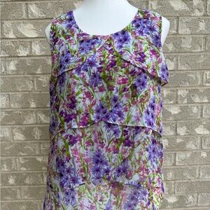 Liz Claiborne Floral Layered Blouse - Purple and Green